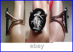 Victorian Mother Daughter Ring Hand Painted Porcelain HUGE Gold Plated Ring OOAK