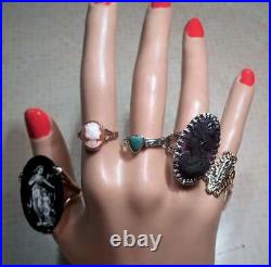 Victorian Mother Daughter Ring Hand Painted Porcelain HUGE Gold Plated Ring OOAK