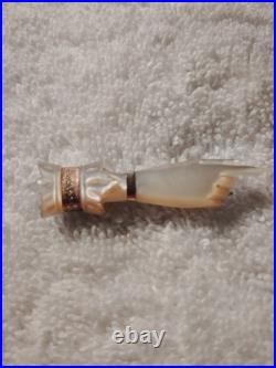 Victorian Mother Of Pearl Hand Brooch Pin With Gilt Cut Antique Figural Jewelry