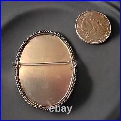 Victorian Mother of Pearl Brooch Hand Painted Winter Cabin Scene Russia