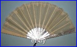 Victorian Mother of Pearl, Gauze, & Spangles Folding Hand Fan with box