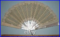 Victorian Mother of Pearl, Gauze, & Spangles Folding Hand Fan with box