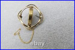 Victorian Mourning Brooch Pin Hand Painted Girl's Face Hair Under Glass Swivel