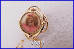 Victorian Mourning Brooch Pin Hand Painted Girl's Face Hair Under Glass Swivel