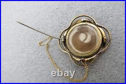 Victorian Mourning Brooch Pin Hand Painted Girl's Face Hair Under Glass Swivel