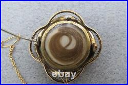 Victorian Mourning Brooch Pin Hand Painted Girl's Face Hair Under Glass Swivel