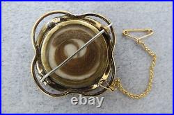 Victorian Mourning Brooch Pin Hand Painted Girl's Face Hair Under Glass Swivel