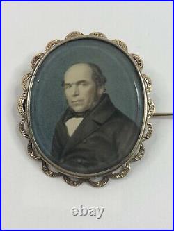 Victorian Mourning Brooch/Pin Portrait of a Gentlemen 14k Hand Colored Photo