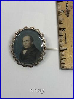 Victorian Mourning Brooch/Pin Portrait of a Gentlemen 14k Hand Colored Photo