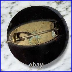 Victorian Mourning Brooch Whitby Jet Hand-Carved Millicent Puzzle Monogram Pin