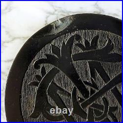 Victorian Mourning Brooch Whitby Jet Hand-Carved Millicent Puzzle Monogram Pin