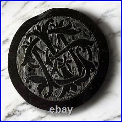 Victorian Mourning Brooch Whitby Jet Hand-Carved Millicent Puzzle Monogram Pin