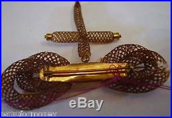 Victorian Mourning Hair Antique Jewelry Cross Double Bow Hand Braid Broach Pin