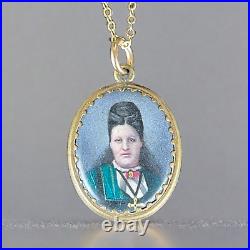 Victorian Mourning Photo Hand Painted Porcelain Pendant Double Sided Photo GF