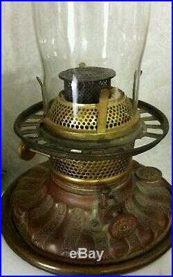 Victorian Oil Lamp Gwtw Globe Hand Painted Cherubs Consolidated Burner 3 Tier