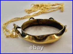 Victorian Orange Hat Girl Portrait Miniature Hand Painted Pendant Necklace 18