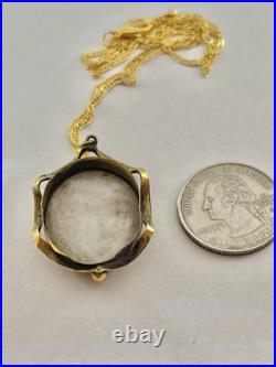 Victorian Orange Hat Girl Portrait Miniature Hand Painted Pendant Necklace 18