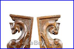 Victorian Pair of Hand Carved Wood Shelf Bracket Griffin Furniture Support