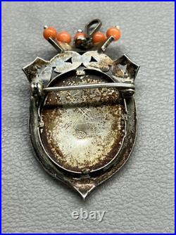 Victorian Pendant Brooch 800 Silver Virgin Mary Marcasite & Coral Hand Painted