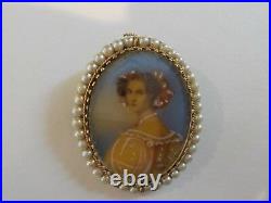 Victorian Period 14 K Gold Brooch / Pendant, Hand Painted Portrait