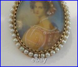 Victorian Period 14 K Gold Brooch / Pendant, Hand Painted Portrait