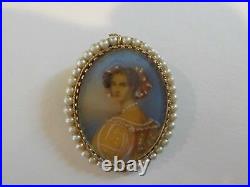 Victorian Period 14 K Gold Brooch / Pendant, Hand Painted Portrait