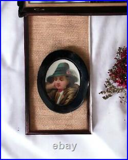 Victorian Porcelain Portrait On Jet Brooch