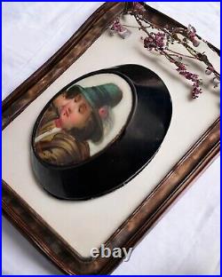 Victorian Porcelain Portrait On Jet Brooch