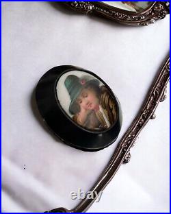 Victorian Porcelain Portrait On Jet Brooch