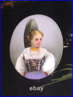 Victorian Portrait Brooch Cameo Hand Painted Porcelain Pin Swiss Austrian German