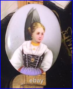 Victorian Portrait Brooch Cameo Hand Painted Porcelain Pin Swiss Austrian German