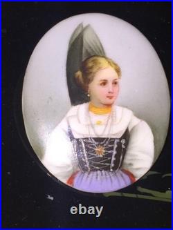 Victorian Portrait Brooch Cameo Hand Painted Porcelain Pin Swiss Austrian German