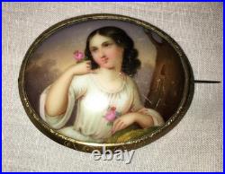Victorian Portrait Brooch Cameo Hand Painted Porcelain Pin Swiss Austrian German
