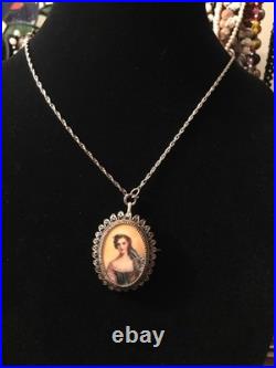 Victorian Portrait Brooch Cameo Hand Painted Porcelain Pin Swiss Austrian German