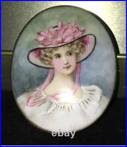 Victorian Portrait Brooch Cameo Hand Painted Porcelain Pin Swiss Austrian German