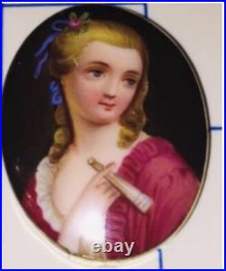 Victorian Portrait Brooch Cameo Hand Painted Porcelain Pin Swiss Austrian German