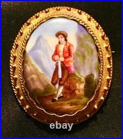 Victorian Portrait Brooch Cameo Hand Painted Porcelain Pin Swiss Austrian German