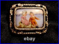 Victorian Portrait Brooch Children Kate Greenway Sterling Silver Hand Painted