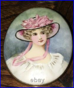 Victorian Portrait Gold Brooch Miniature Painting Cameo Antique Signed JGM 1901