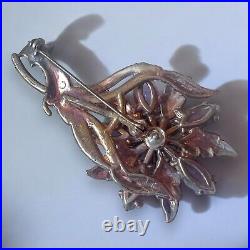 Victorian Revival Mechanical Flower Brooch Purple Rhinestones Hand 1940s Vintage