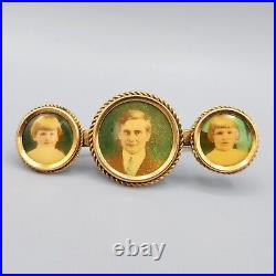 Victorian Rolled Gold or Gold-Filled Triple Portrait Hand Tinted Photo Brooch