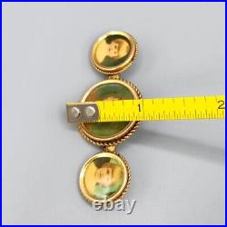 Victorian Rolled Gold or Gold-Filled Triple Portrait Hand Tinted Photo Brooch