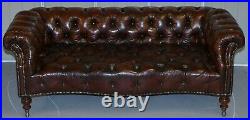 Victorian Serpentine Hand Dyed Restored Whisky Brown Leather Chesterfield Sofa