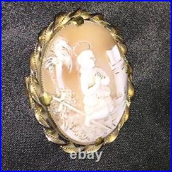 Victorian Shell Cameo Antique Hand Carved Pendant Brooch Saint Angel