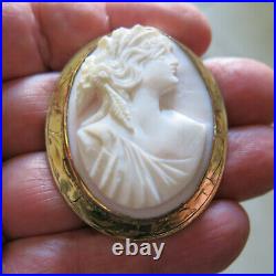 Victorian Shell Cameo Brooch Hand Carved Gold-Filled Bezel 6342