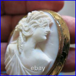 Victorian Shell Cameo Brooch Hand Carved Gold-Filled Bezel 6342