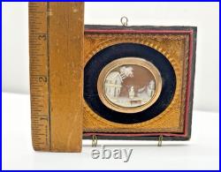 Victorian Shell Cameo Brooch Hand Carved Scene in Gilt Velvet Frame c1840-1870