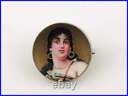 Victorian Silver Hand Painted Portrait Brooch