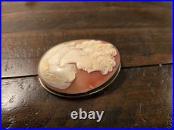 Victorian Silver case Hand Carved Shell Cameo For Brooch Pendant Nice