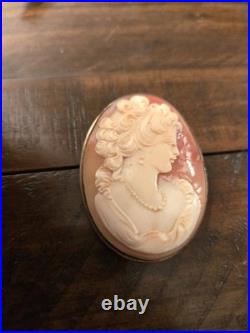 Victorian Silver case Hand Carved Shell Cameo For Brooch Pendant Nice